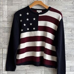 Vintage American Flag Sweater Ramie Lana Del Rey Dark Red Burgundy Navy SZ‎ XL